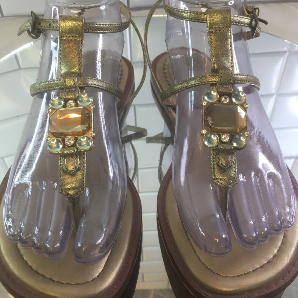 Montego Bay Metallic Gold Jeweled Flip Flop Sandals Womens 7.5
